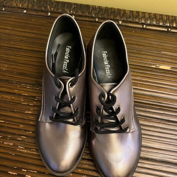 Y2K Fabiola Pezzi Womens Silver Metallic Oxford Lace Up Shoes Chunky Heel Size 9 - Picture 9 of 10